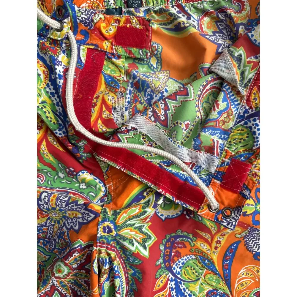 Polo Ralph Lauren Vintage Tag Orange Green Paisley Lace Up Swim Trunks Size XXL - Picture 7 of 7